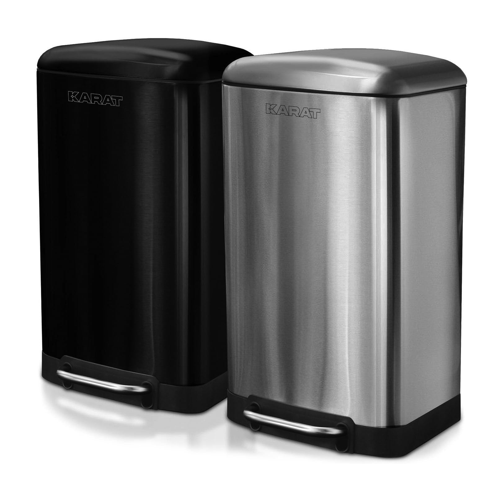 Floordirekt Mülleimer Cubo aus Edelstahl 30 L - Treteimer mit Absenkautomatik - Entnehmbarer Inneneimer mit Tragegriff - Abfalleimer für Küche - Kosmetikeimer - Eimer für Bad Badezimmer - Papierkorb