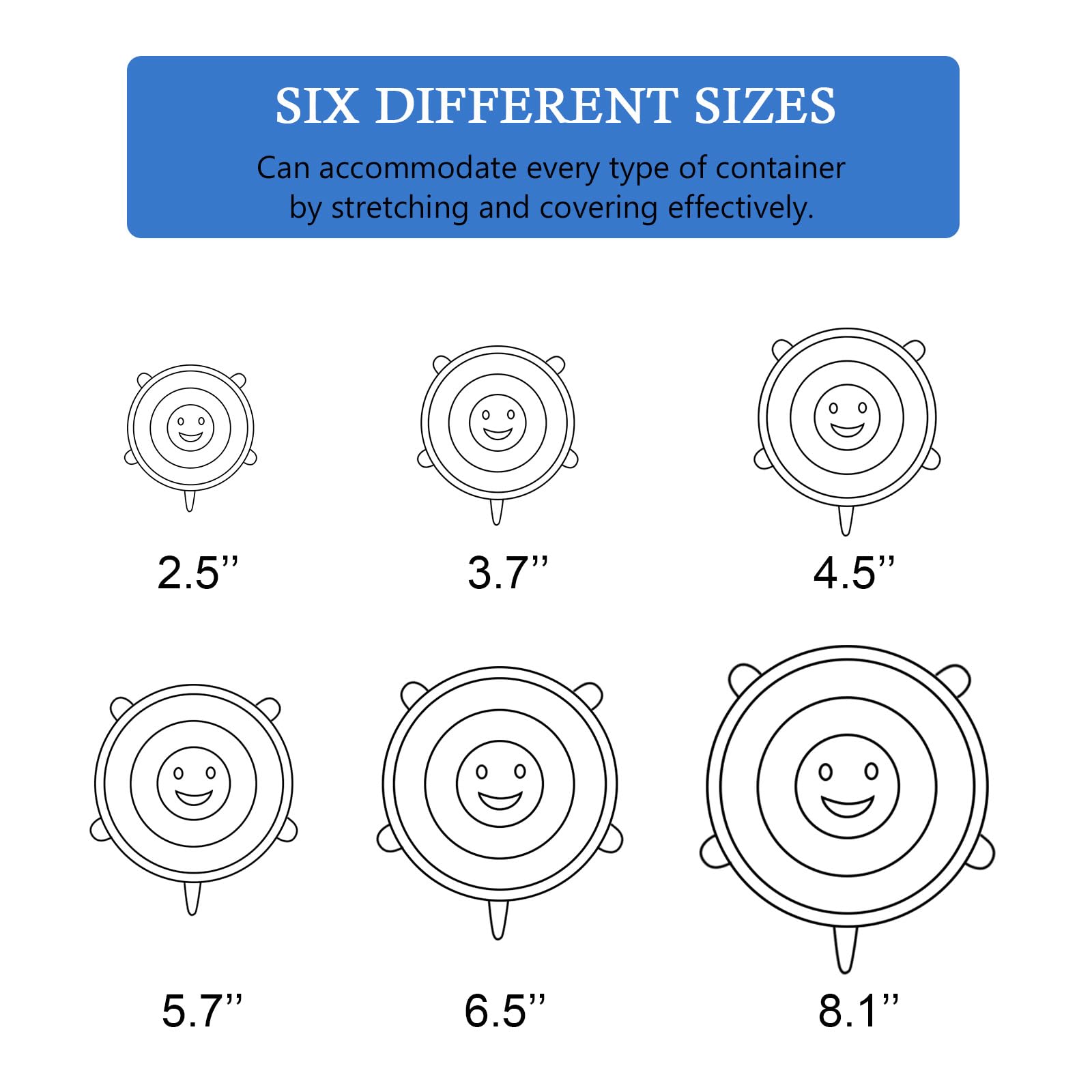 12pcs Silicone Stretch Lids Silicone Food Covers Reusable Food Lids Fit All Round Containers, Cups, Plates and Bowls, 6 Sizes (White and Blue) — Amazon image 3