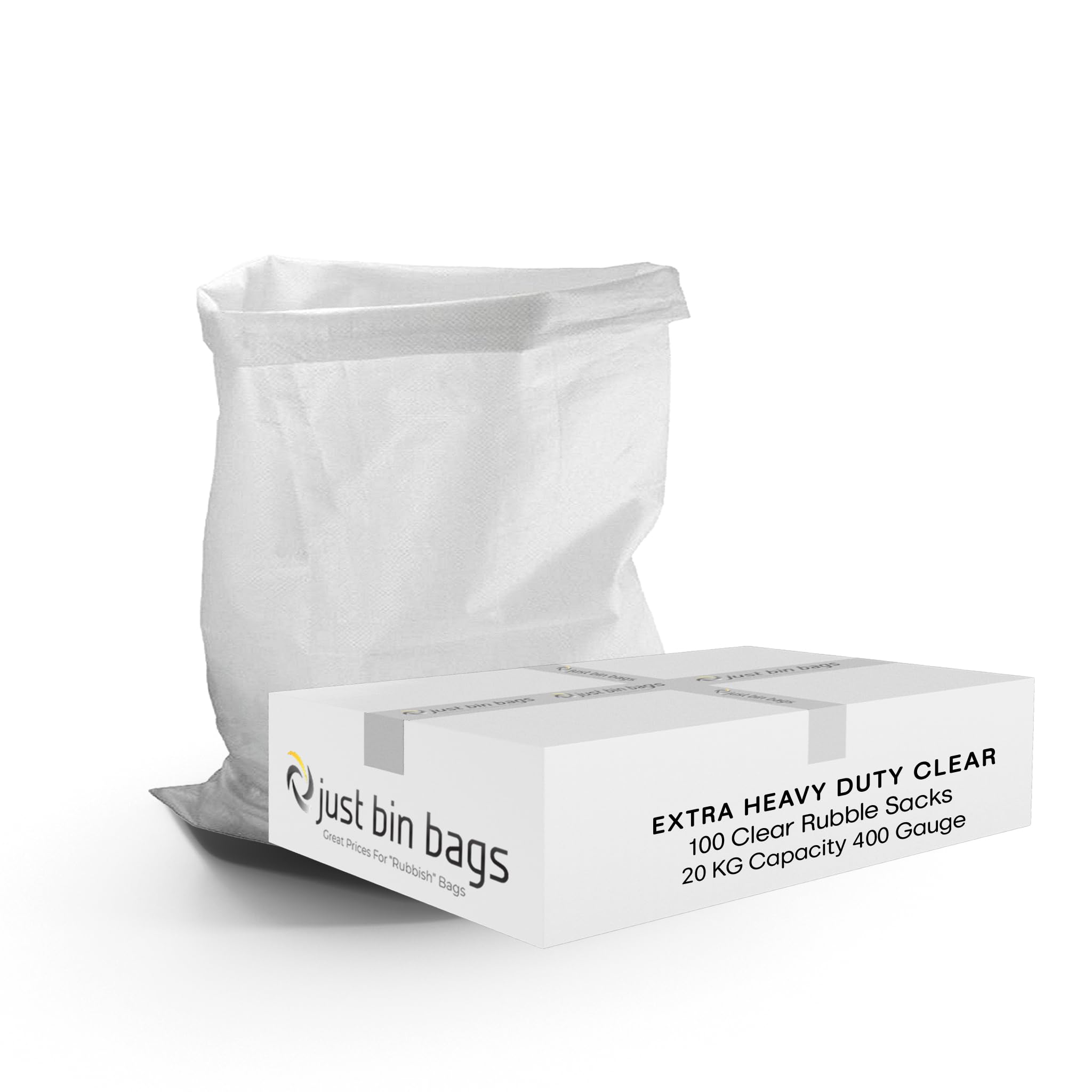 100x Extra Heavy Duty Clear Rubble Sacks | 20kg Capacity | 400 Gauge- 100 Micron | Strong Waste Bag