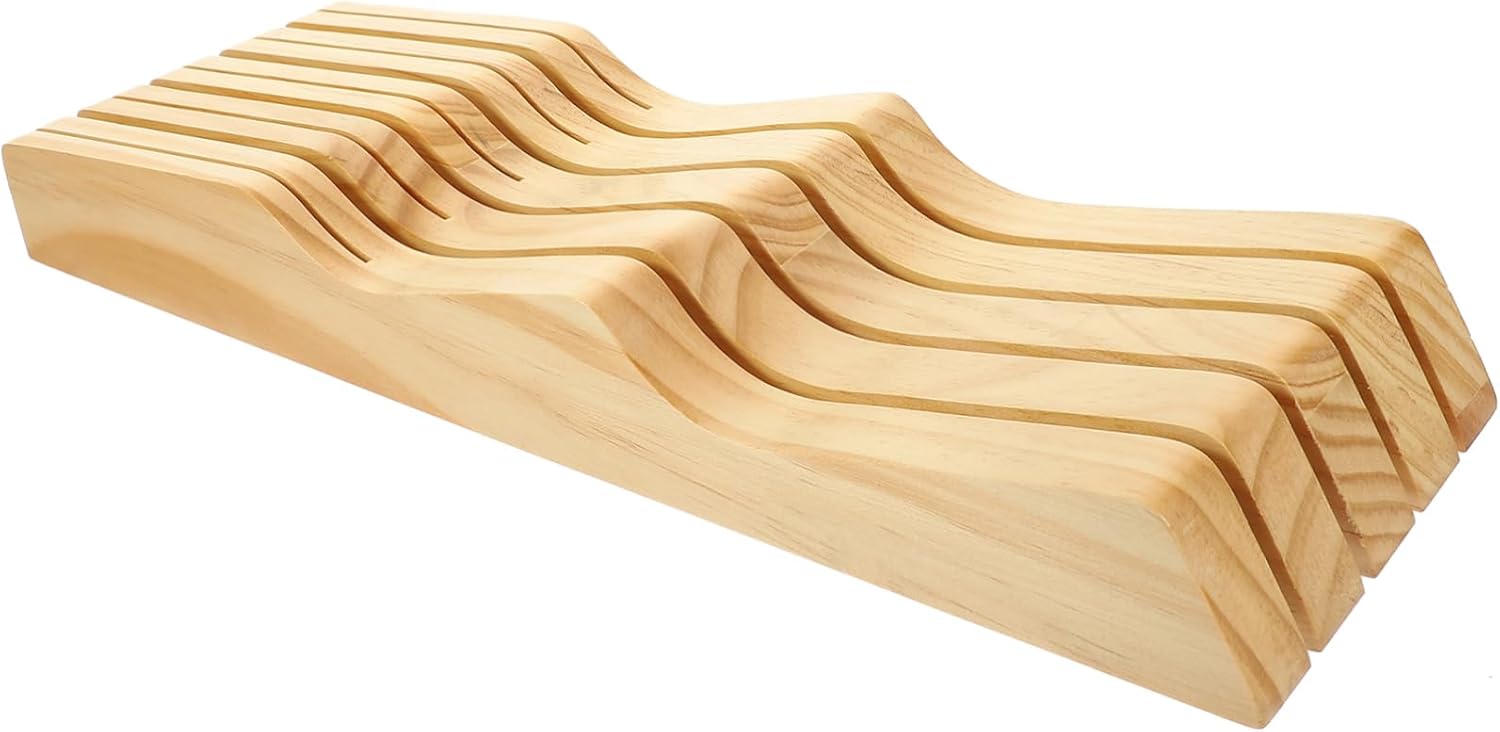 Zerodeko Drawer Wooden Knife Storage Rack Premium Beech Wood Organizer for Kitchen Cutlery Space Saving Knives Holder for Home and Restaurant Khaki Kitchen Scissors Holder