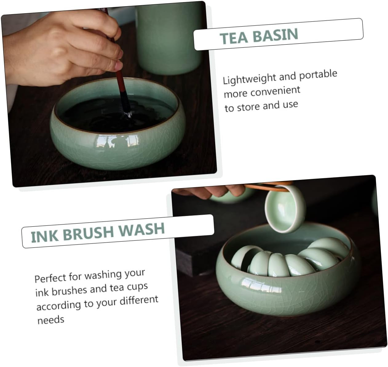 1pc Celadon Ink Brush Washer Sumi-brush Basin for Tea Ceremony and Calligraphy Lightweight Porcelain Water Pot for Artists and Tea Lovers