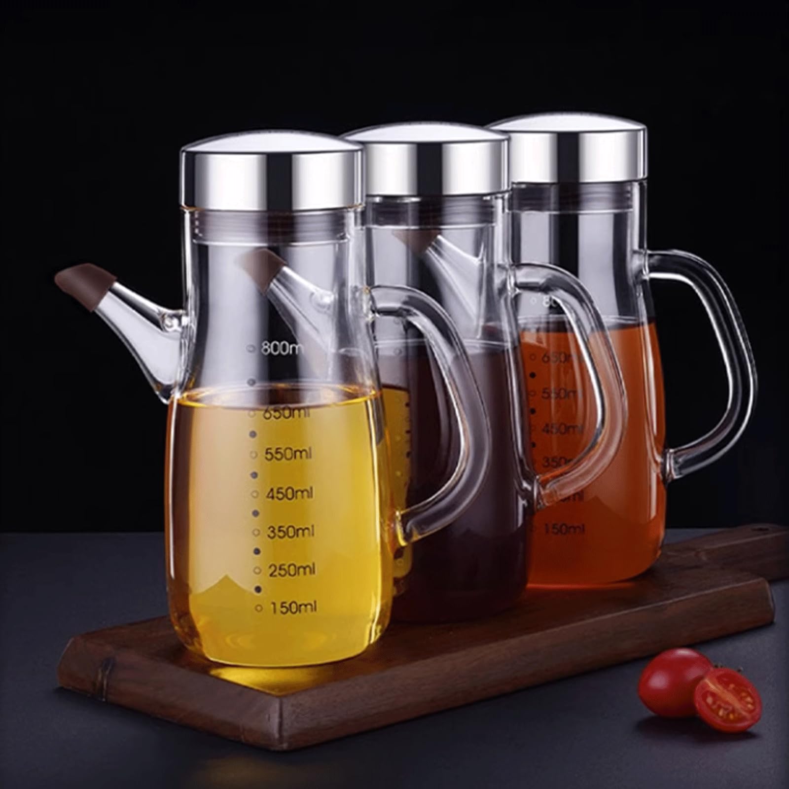 KRILLIQ Lattina di Olio Set di Bottiglie per Dispenser di Olio d'oliva Oliera con Salsa di soia chiaramente in Scala Versare Il Serbatoio dell'olio per Oli Aceti Salse per Condimento