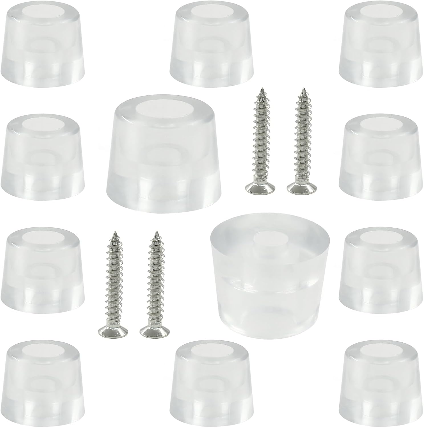 12Pcs Clear Rubber Feet for Cutting Board with Stainless Screws, Round Rubber Feet Bumpers Non-Slip Rubber Feet Pads for Furniture Electronics (0.3" H x 0.74" W)