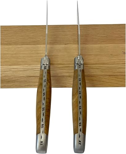 Miniatura 6 de Laguiole en Aubrac L uxury: cuchillos para carne de acero inoxidable totalmente forjados, 2 piezas, asas de madera de teca, refuerzos de acero