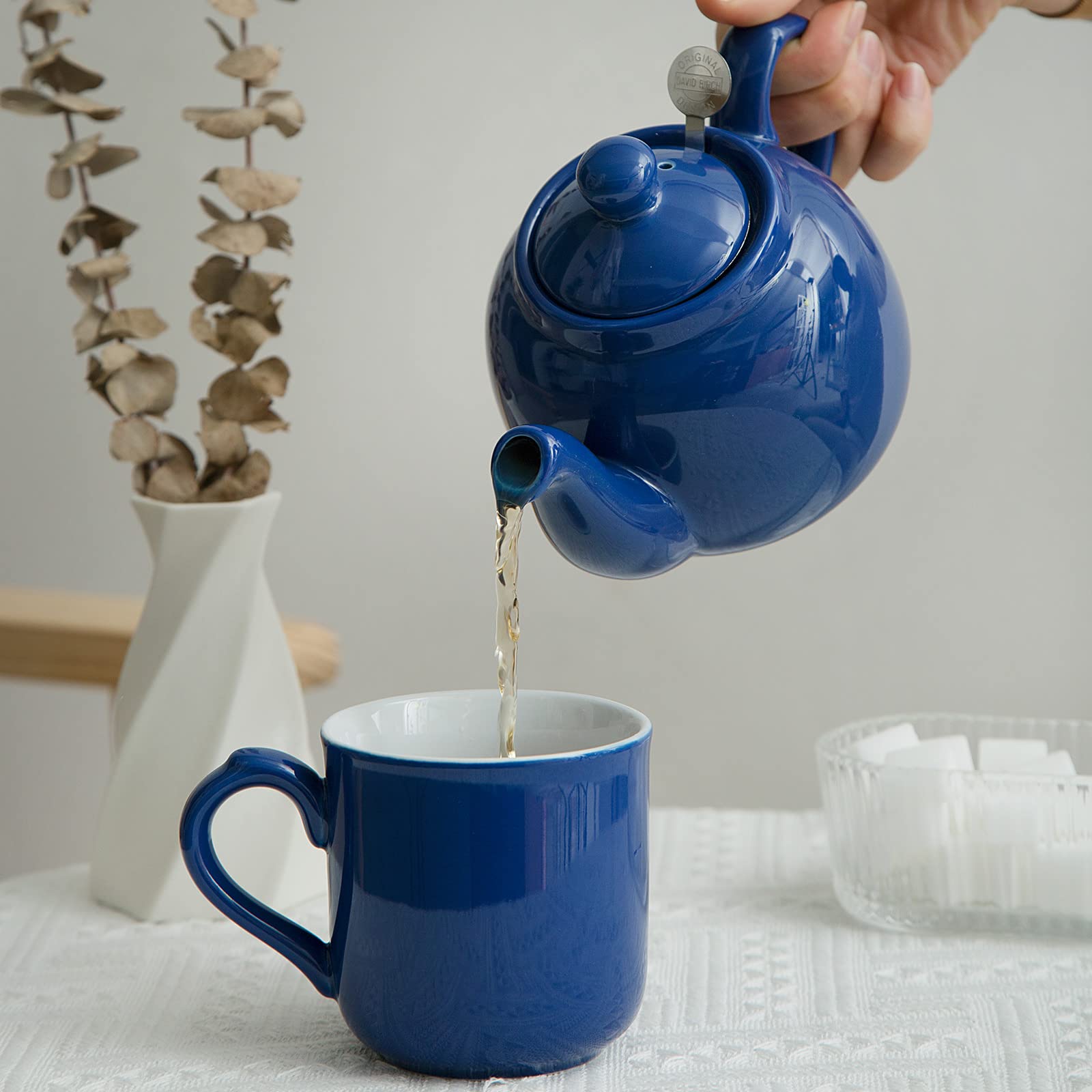 London Pottery Théière rustique avec infuseur, en céramique, bleu France, 2 tasses (600 ml)
