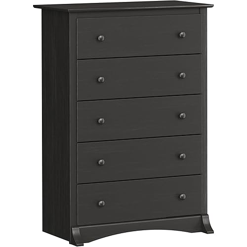 Prepac Sonoma Traditional 5-Drawer Tall Dresser for Bedroom, Functional Bedroom Dresser Chest of Drawers 17.75" D x 31.5" W x 44.75" H, Washed Black