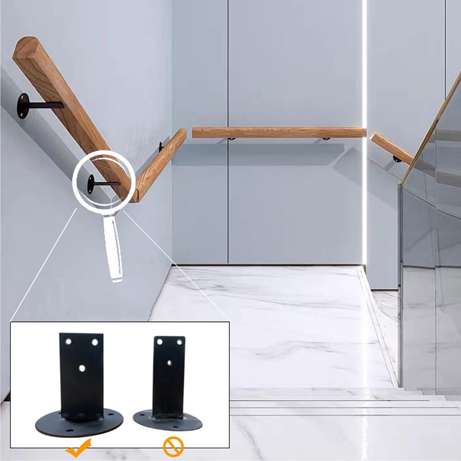 Pasamanos De Madera Redondo, Barandilla De Escalera Interiores, Antideslizante Barra De Soporte para Pasillo con Kit Completo, De 50-400 cm, Con 2 Soportes Para Ancianos (madera, 180cm)