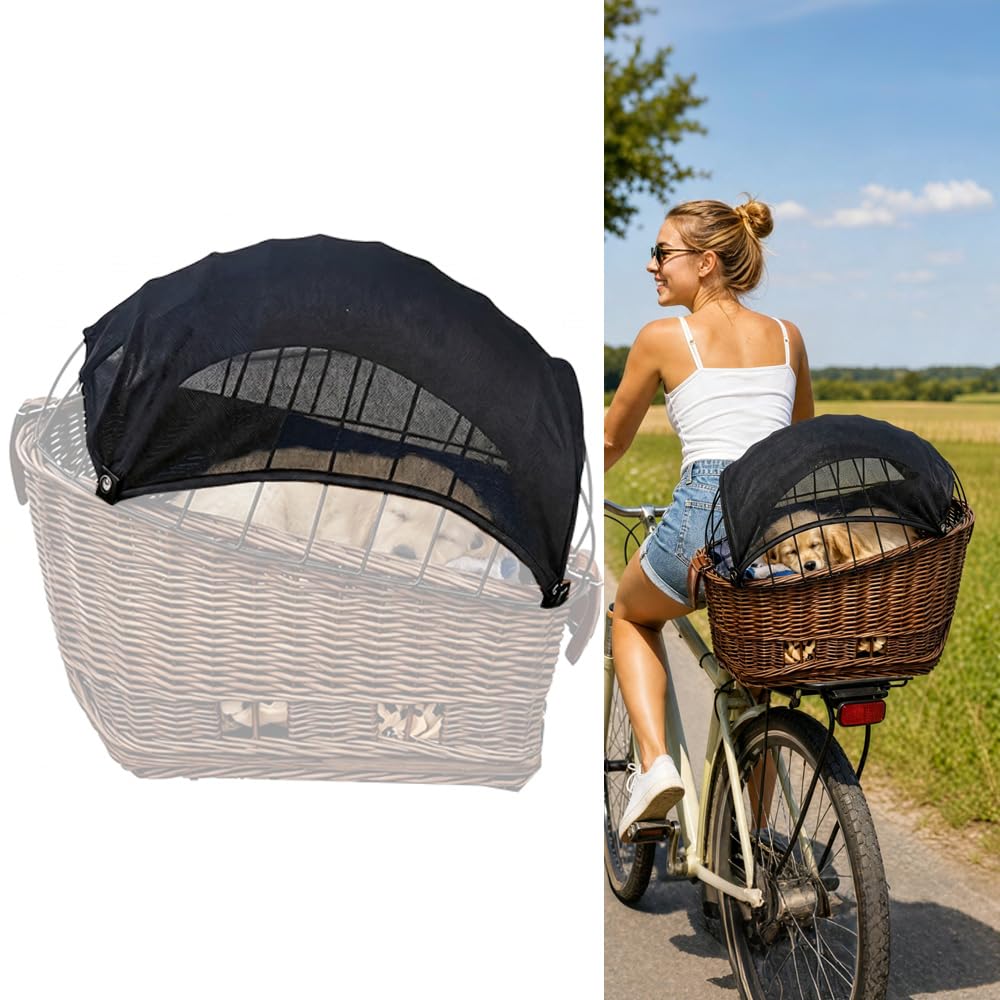 Fahrradkorb Abdeckung Hund, Sonnensegel für Hundefahrradkorb, Fahrradkorb Hund Zubehör mit Atmungsaktiv, Sonnenschützend, Bequem, Leicht & Platzsparend（38 * 60CM）
