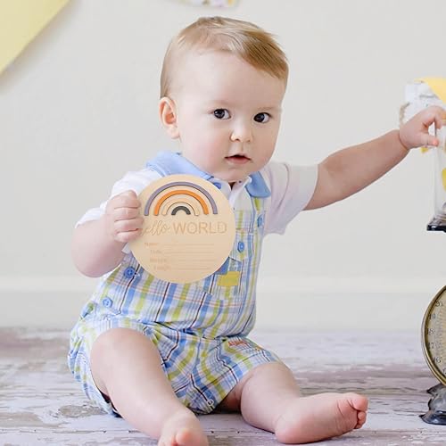 Miniatura 2 de 1 letrero de anuncio de bebé para niños y niñas recién nacidos, letrero de anuncio de nacimiento de arcoíris de madera, letrero de decoración de