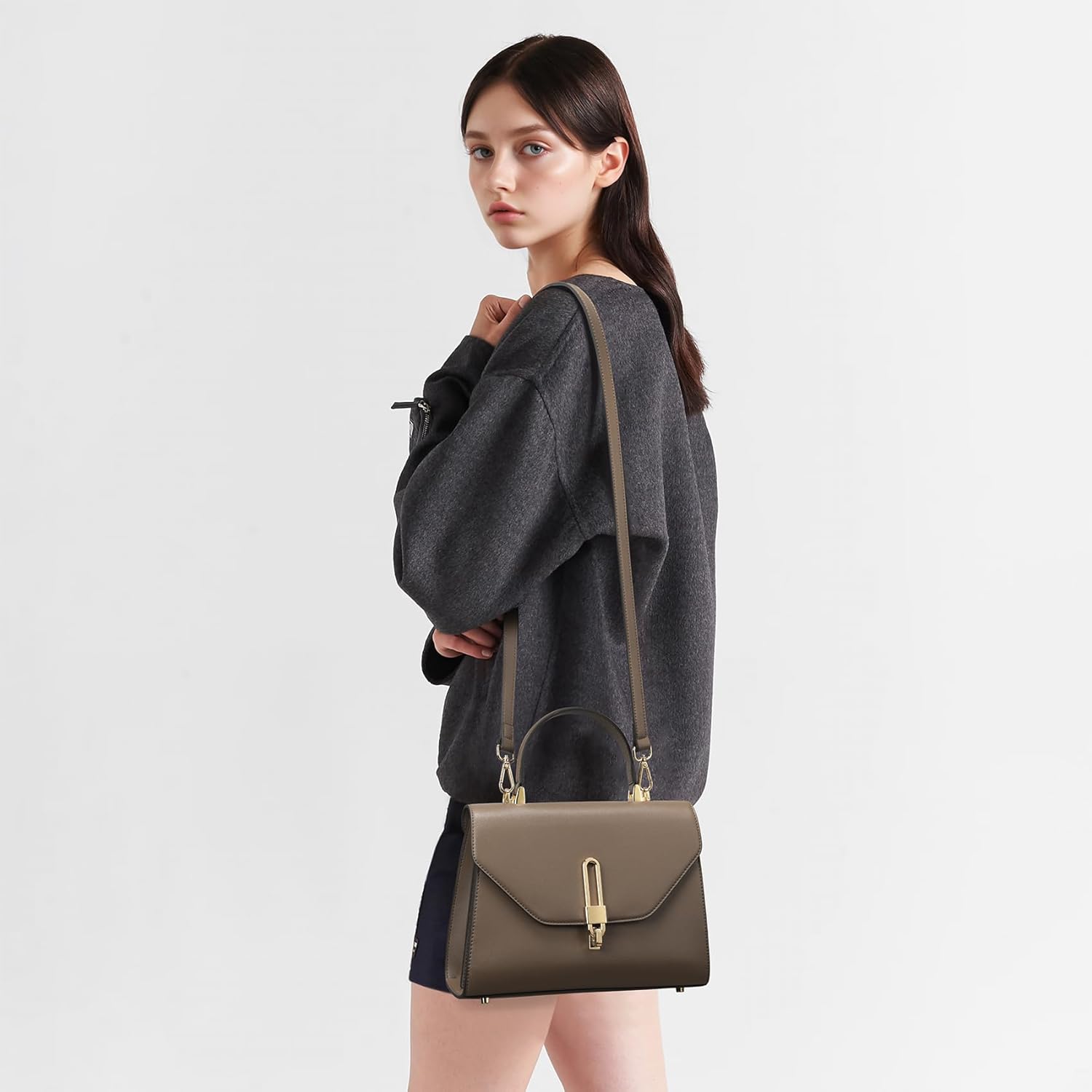 Top Handle Bag Fashion Leather Satchel Bag for Ladies, Zipper Pocket, Metal，Leather tote bag for Women. - Image 2