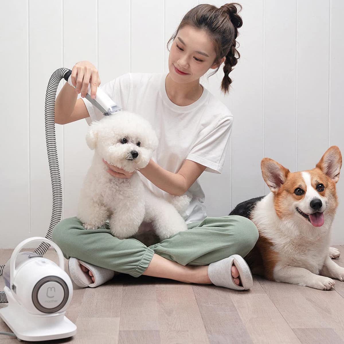 Actualice el Kit de Aseo para Mascotas 5 en 1 Aspirador de Pelo para Mascotas con Maquina Cortar Pelo Perros, Cepillo para el Cuidado de Mascotas, Peine para Adelgazar, Cepillo de Limpieza