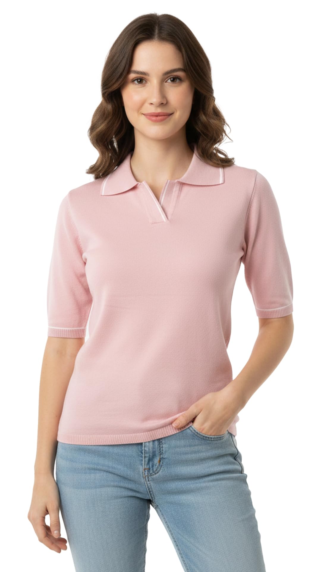 lasoon Women's Regular Fit Polo T-Shirt | Premium Viscose Collared Neck Top with Contrast Tipping | Half Sleeve Smart Casual Office T-Shirt for Women & Girls-picture-10