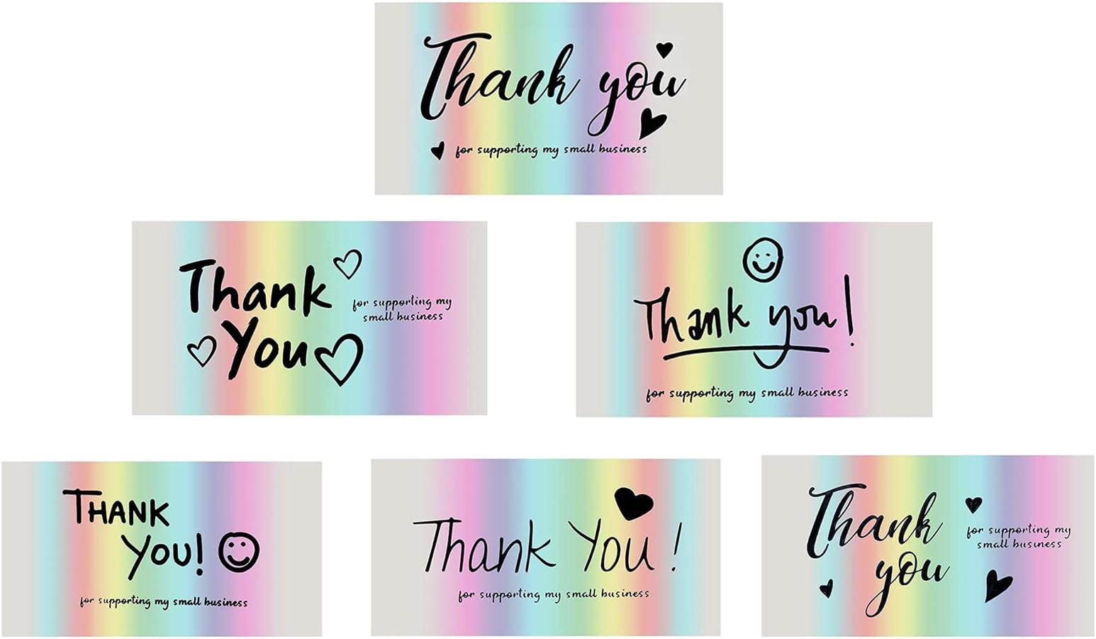 120Pcs Thank You Cards, Holographic Rainbow Thank You Cards, Thank You for Supporting My Small Business, 6 Styles Thank You Business Card, Customer Appreciation Package(9 ร 5 cm).