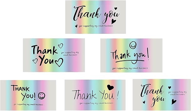 120Pcs Thank You Cards, Holographic Rainbow Thank You Cards, Thank You for Supporting My Small Business, 6 Styles Thank You Business Card, Customer Appreciation Package9   5 cm.