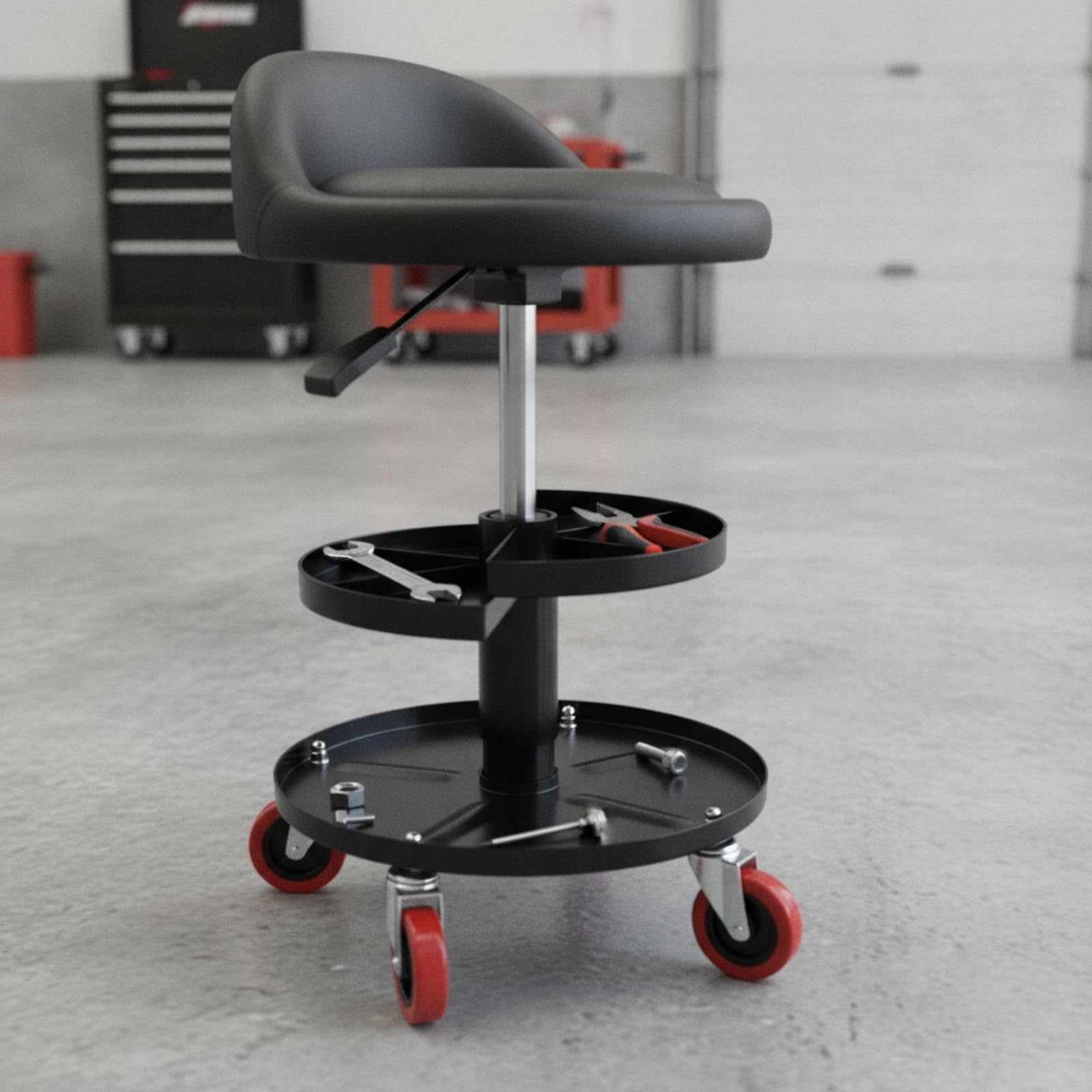 Taburete Taller con Banja Móvil Taburete con Ruedas Resistente Asiento Taller Respaldo para Garaje