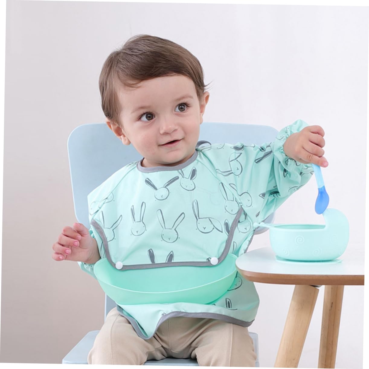 TOYANDONA 3juegos Bibs Impermeables Para Bebés Conjunto De Delantal De Manga Larga Protege Ropa Comidas y Fácil De Limpiar y Reutilizable Diseño Divertido De Conejito