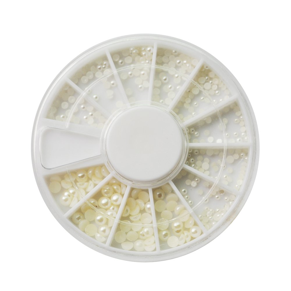 Mefeny White Pearl Nail Art Stone Different Size Wheel Rhinestones Beads