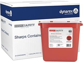 Dynarex Sharps Container, Provides a Safe Disposal of Medical Waste and Needles, Non-Sterile & Latex-Free, Made with Thermoplastic, Red, 1 Case (2 Gallon, 24)