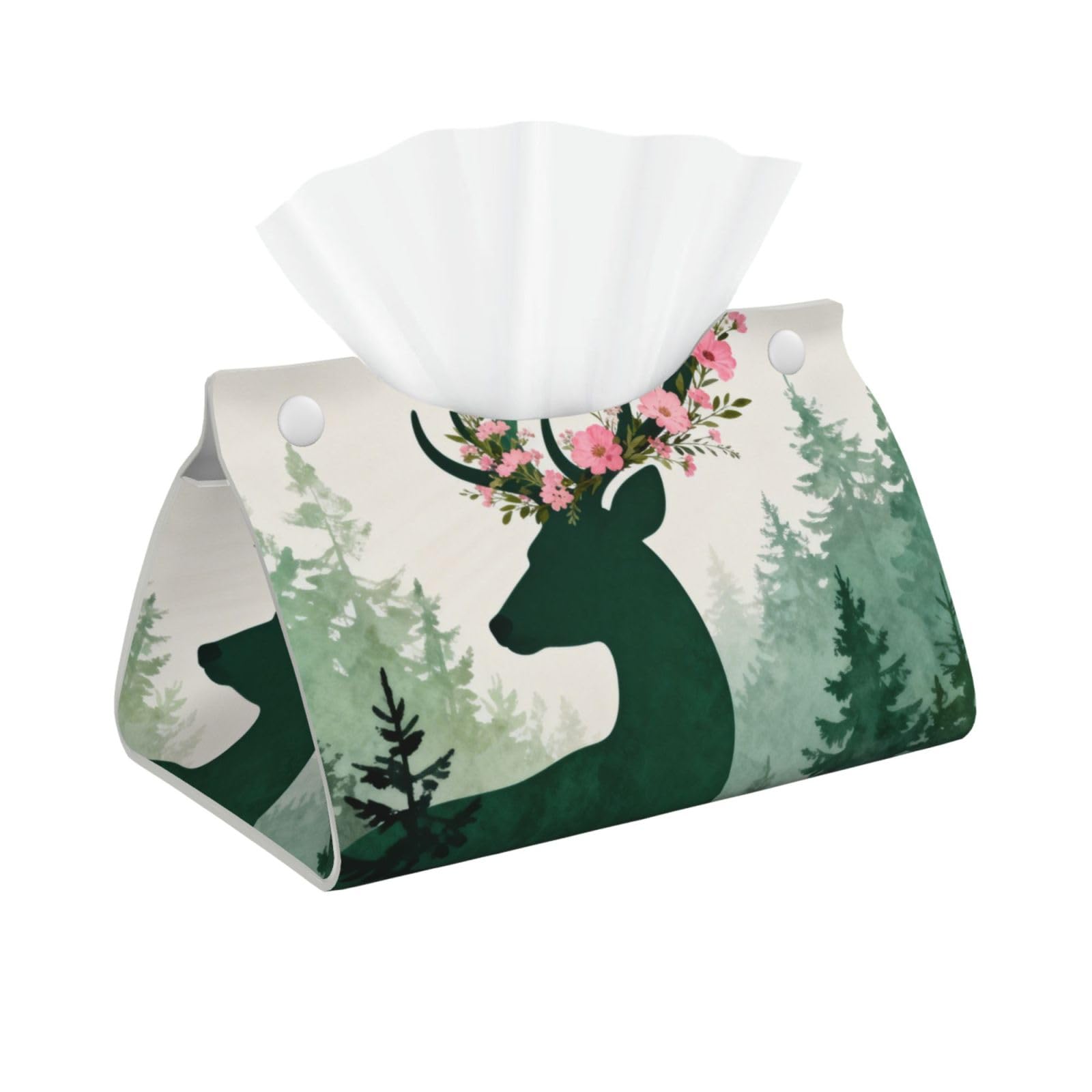 Wreath Long Leather Tissue Box Cover-Waterproof PU Leather Tissue Holder for Bathroom, Decorative Rectangular Tissue Case