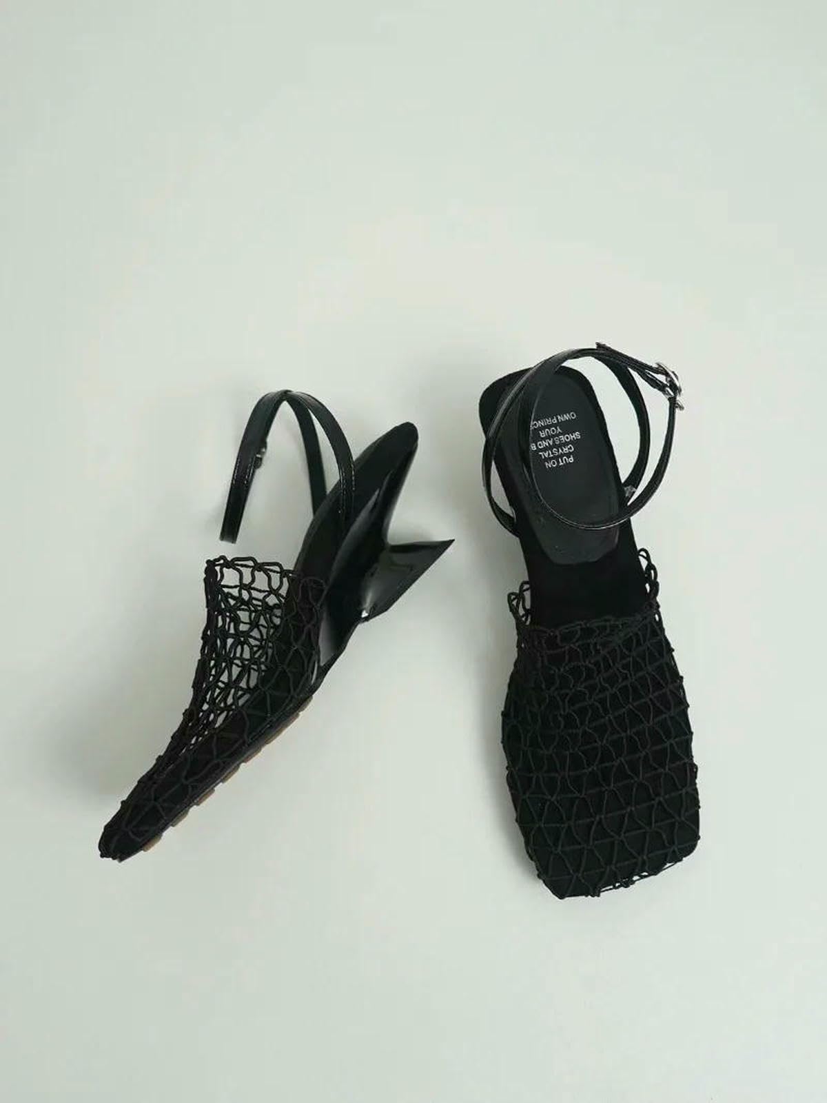 Sandały dla kobiet Letni Projektant Damskie Koronkowe Siatki Plac Toe Shallow Wąski Pasek Braided Slip-On Wysokie Obcasy Sandały-Ariot-40