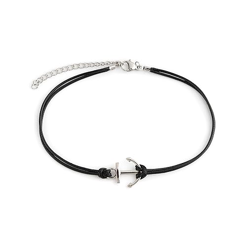 Miniatura 1 de Baronyka Men's Handcrafted Anklet, Wax Cord, Stainless Steel, Adjustable Length, Durable for Everyday Wear and Modern Look (Black Cord Anchor)