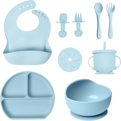 Little GIANTS Juego de alimentación de silicona para bebés, suministros de destete para bebés, placas de silicona para bebés, suministros de
