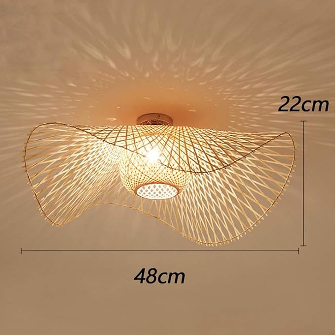ENXING Plafondlamp Retro Woonkamer Decoratie Natuurlijke Bamboe En Rotan Plafondlamp E27 Handgeweven Plafondverlichting Voor Eetkamer Slaapkamer Lamp Cafe Hanglamp Keuken Gang Plafondverlichting,48CM photo 2