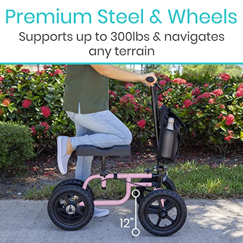 Vive Mobility All Terrain Knee Scooter Walker for Foot Injuries - Adult Broken Leg Crutch Cart Roller for Surgery, Broken Foot, Ankle Injury - Kneeling Rolling Steerable Seated Wheel Scooter Aid - Thumbnail 5