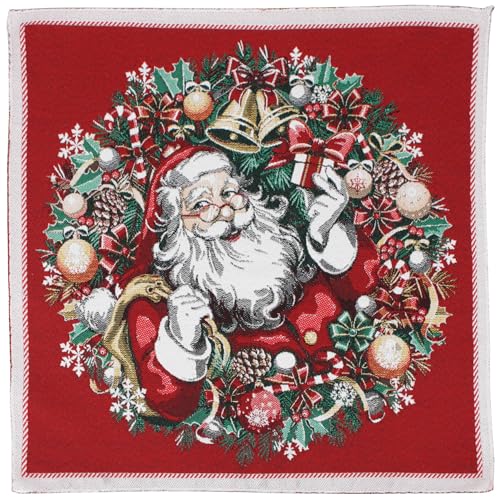 Linnea Carré de Tissu Jacquard Polycoton Motif Festif Esprit noël Claus Rouge