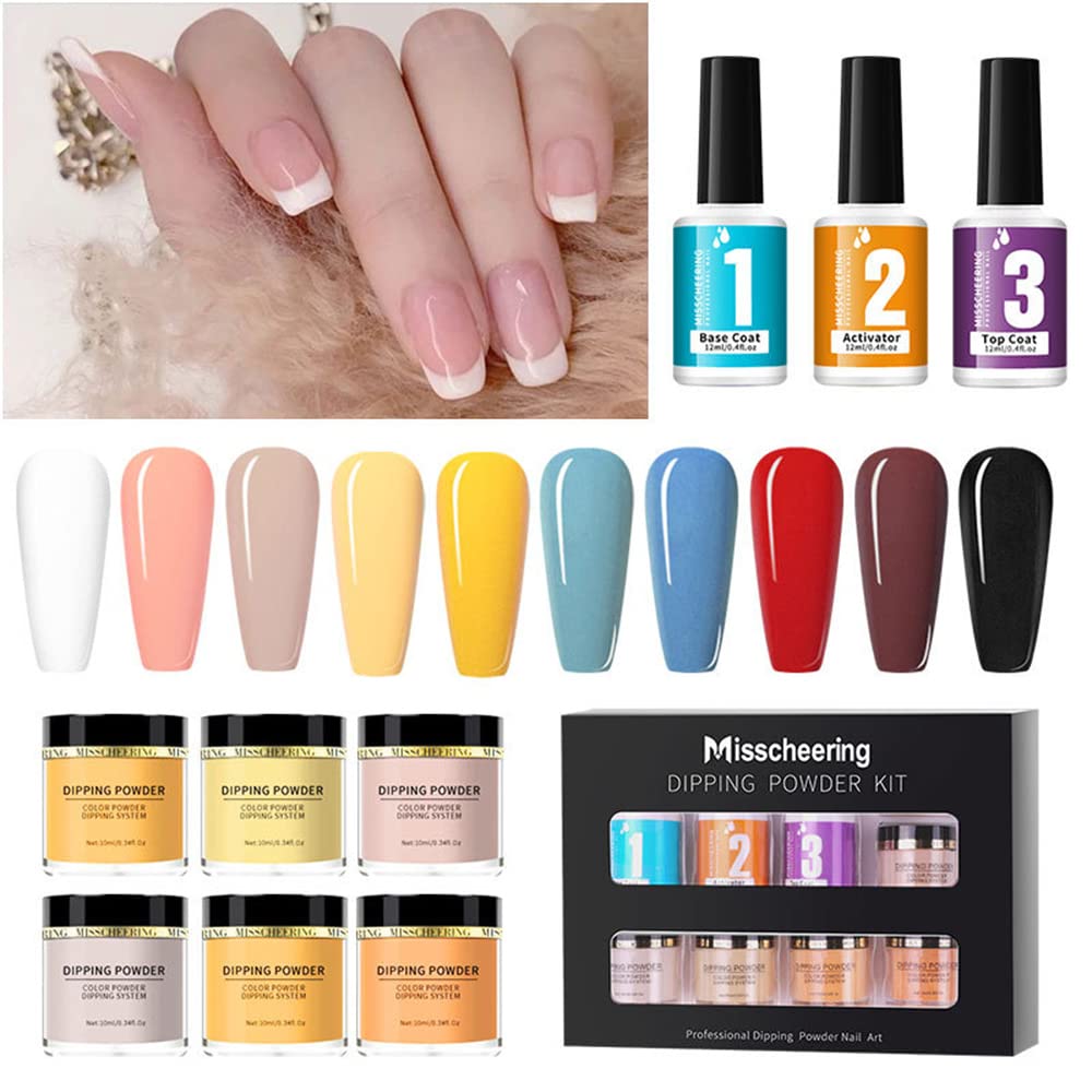 Kit di polvere per unghie Dipping Set glitter nail art francesi con base top coat Attivatore Non Lampada LED necessaria