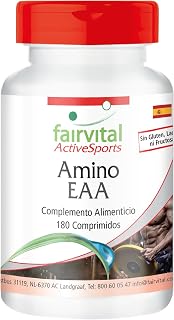fairvital Amino EAA, 180 comprimidos, más de 7500mg de aminoácidos esenciales, 100% vegano, calidad certificada, fabricado en Alemania