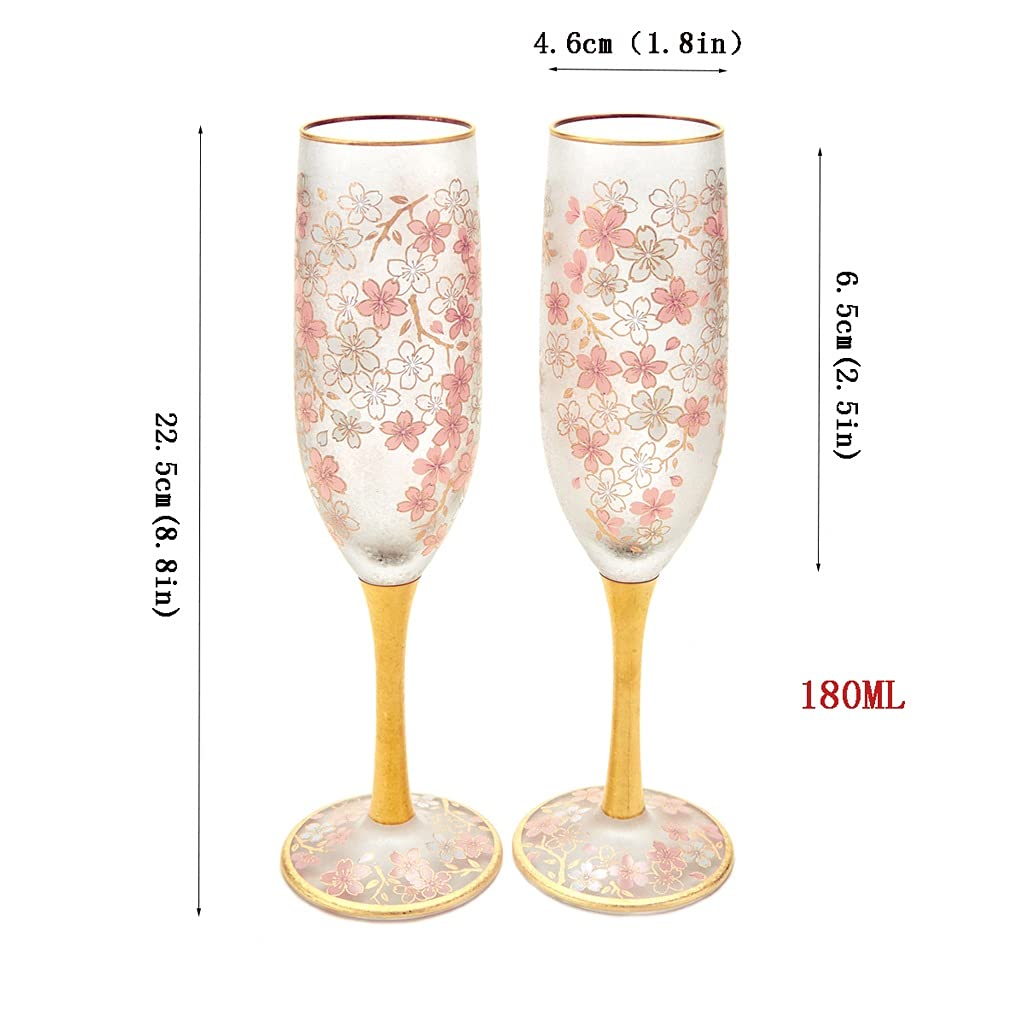Verres à Champagne Fleurs de Cerisier Vignes Verres à Champagne dorés incrustés Maison Vin Rouge Verres à vin Rouge Mariage, Anniversaire Fête de Famille Flûtes à Champagne