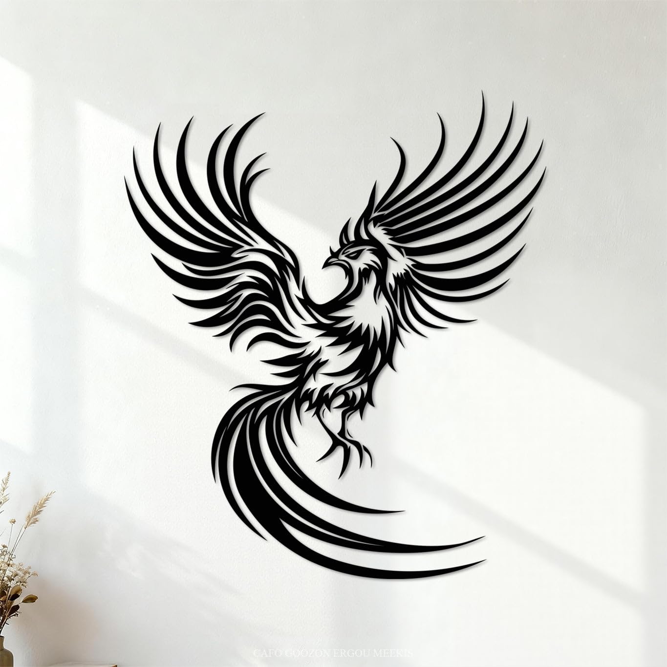 Tribal Tattoo Design of a Phoenix with Outstretched Wings Perfect Lettering Stickers 67.2x77.9cm Wall beautification Black