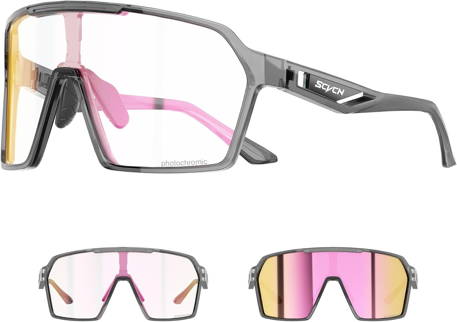SCVCN Photochromic Cycling Glasses Men Women Clear Mountain Bike Sunglasses Sports Baseball Riding MTB S327