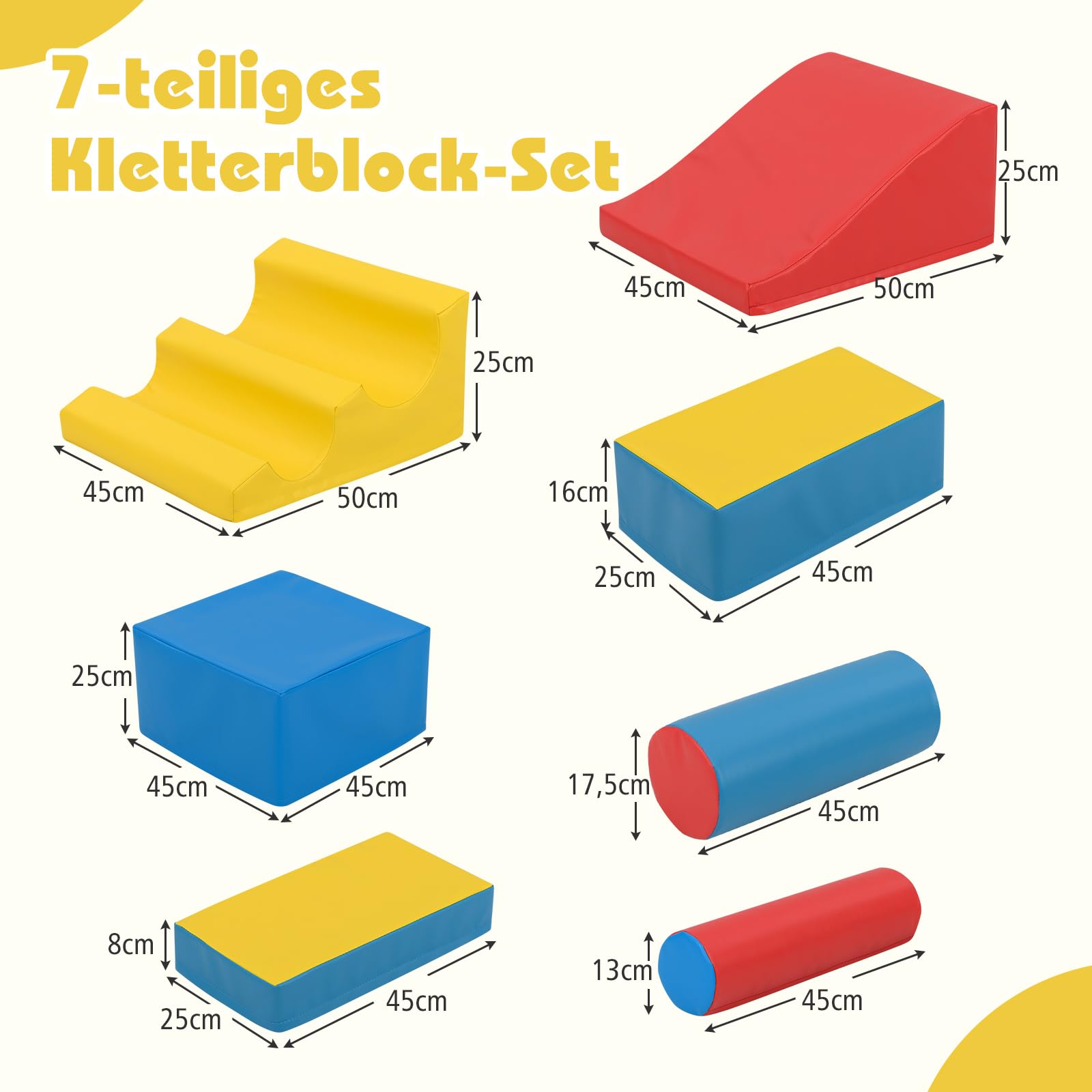 COSTWAY 7 TLG. Schaumstoffbausteine, Softbausteine zum Klettern & Toben, Riesenbausteine aus Schaumstoff, Großbausteine XXL Indoor für Kinder, Bunt