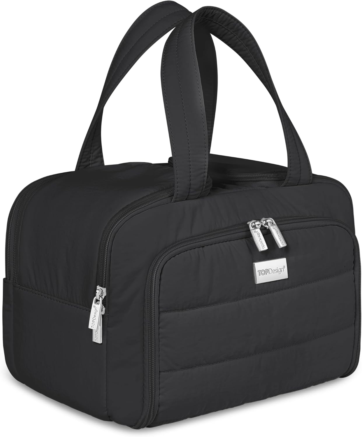 TOPDesign Travel Toiletry Bag for Women, Puffer Large Toiletry Bag, Lightweight Cosmetic Makeup Organizer with Handle for Traveling, Accessories, Essentials, Toiletries (Black)