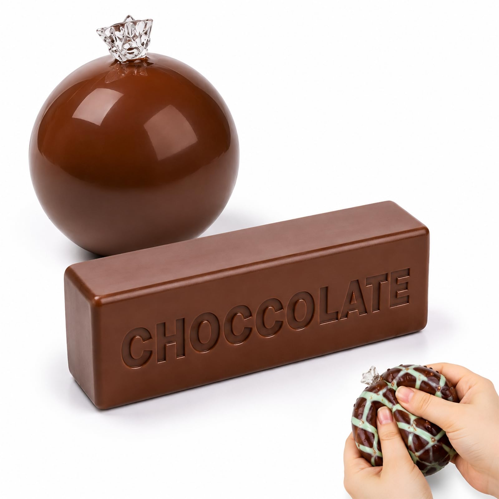 2PCS Wax Cracking Squishy and Crispy Squishy Set, Two-Piece Chocolate Bar and Crispy Ball Collection for Office and Home Use
