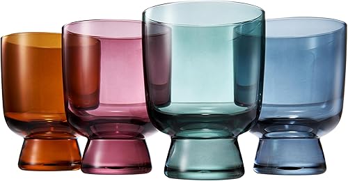 Khen - Vasos de colores apagados - Agua y vino Juego de 4 Cristalería de cóctel de cristal apagado pastel, cócteles de copa, rojo y blanco, color