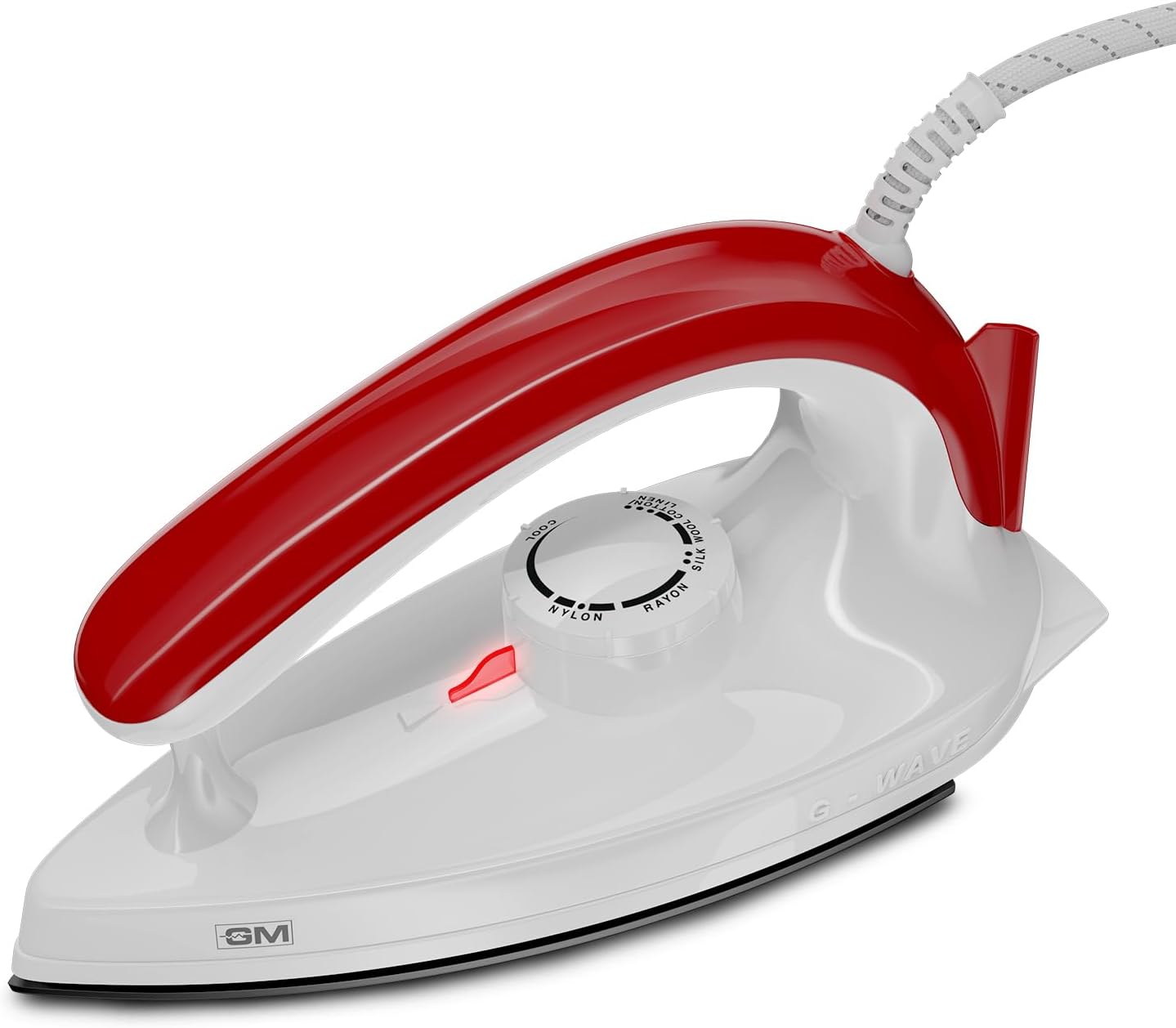 Wave 1000 Watt German Technology Non-Stick Sole Plate Dry Iron with Aerodynamic Design and Easy Grip Knob - Red