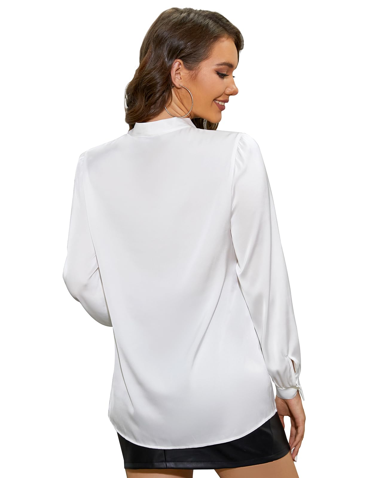 Tapata Femmes Chemise Satin Chemise en Soie Bow Neck Bouton Down Jacket Robe à Manches Longues Business Top Elegant