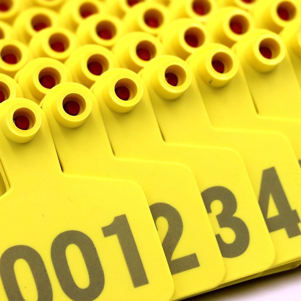 Kopfhörer-Marken, 100 Stück TPU-Krotal für Rinder, Ziegen, Rinder, Schafe, Schweine, Hunde und Hirsche, mit 1 Applikator 201-300/301-400 (Gelb, 201 300)