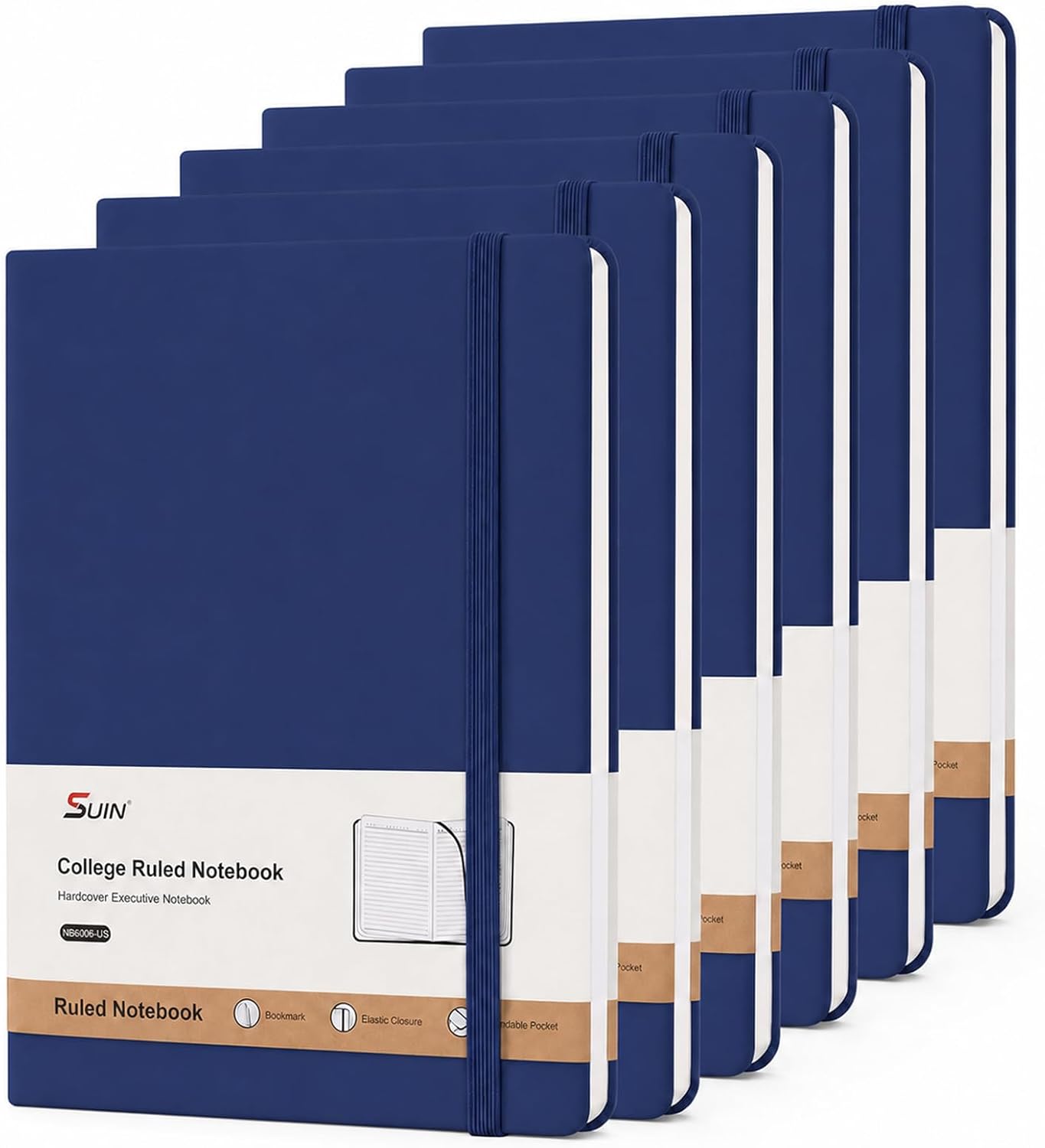 SUIN A5 Hardcover Lined Notebooks, Navy Blue, 6 Pack, 200 Pages Each