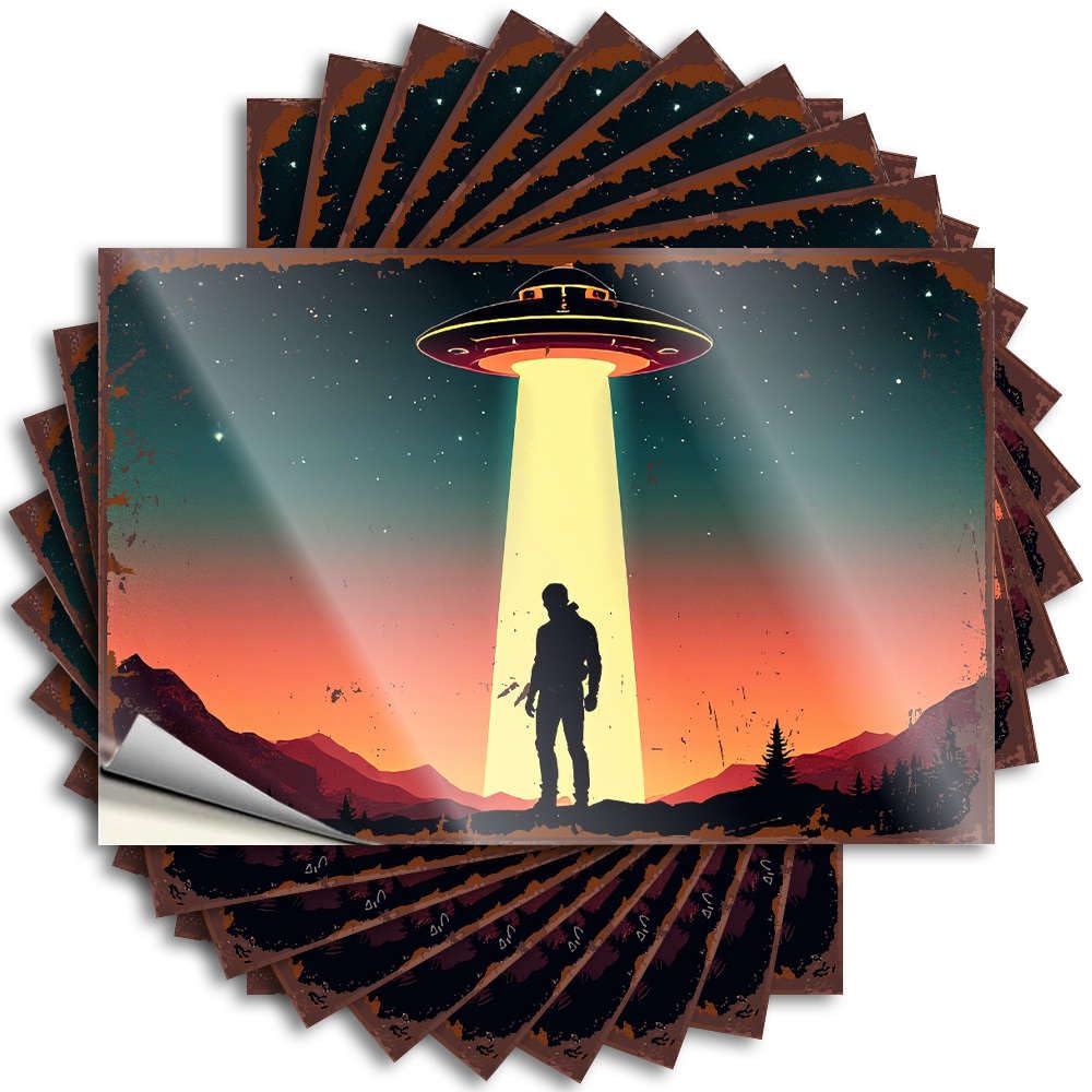 Fzfn Colour Haves Hat Stickers - A Person Is Being Abducted By An Alien Spaceship. High Durable Sticker Easy Apply For Paw Decor(12X18cm)