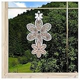 DSD Design-Studio Drechsler Fensterbild Blütenzauber aus Echter Plauener Spitze gestickter Anhänger mit Blumen-Motiv in beige-braun 22 x 12 cm