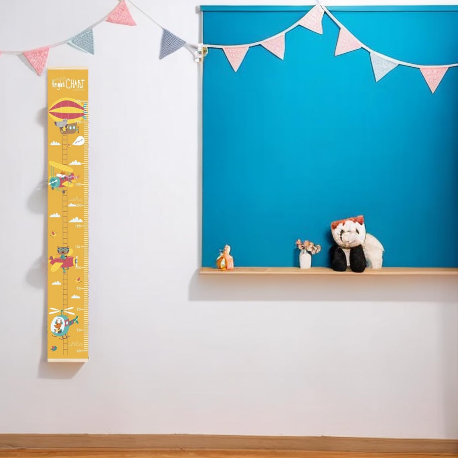 Toise Murale Enfant Suspendue avec Joli Design | Règle de Mesure pour Chambre Bébé & Enfant | Décoration Murale Amovible & Réutilisable | Idéal Cadeau pour Garçon et Fille (Hélicoptères)