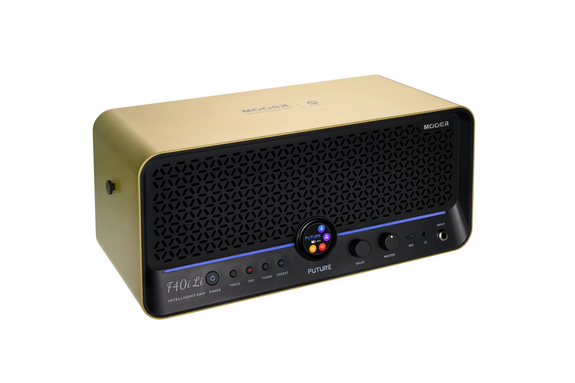Mooer F40i Li - Chitarra multi-effetti e modellazione, 40 Watt, con batteria, colore: oro imperiale
