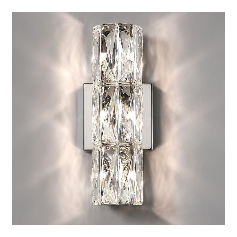 HCZKIUJY Nordic Long Strip Crystal Vanity Wall Sconce Mid Century Hallway Stairs LED Wall Light Modern Indoor Bathroom Wall Mount Lamp for Bedside Living Room Aisle(3light)