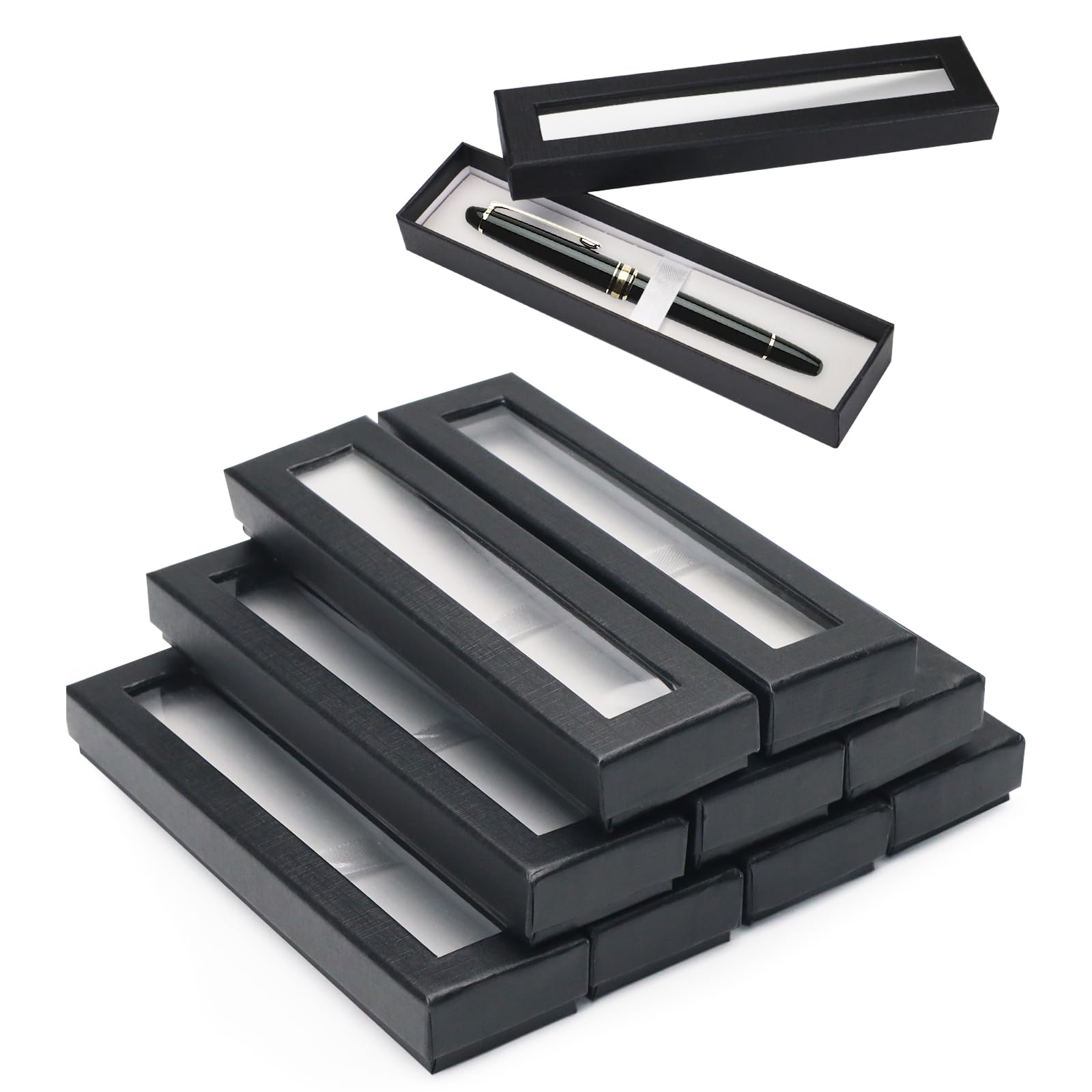 Haohai Black 10Pcs Pen Boxes Gift Empty With Clear Lid Cardboard, Gift Boxes For Pens, Pen Display Case For Gift Packaging (10), Cn-001