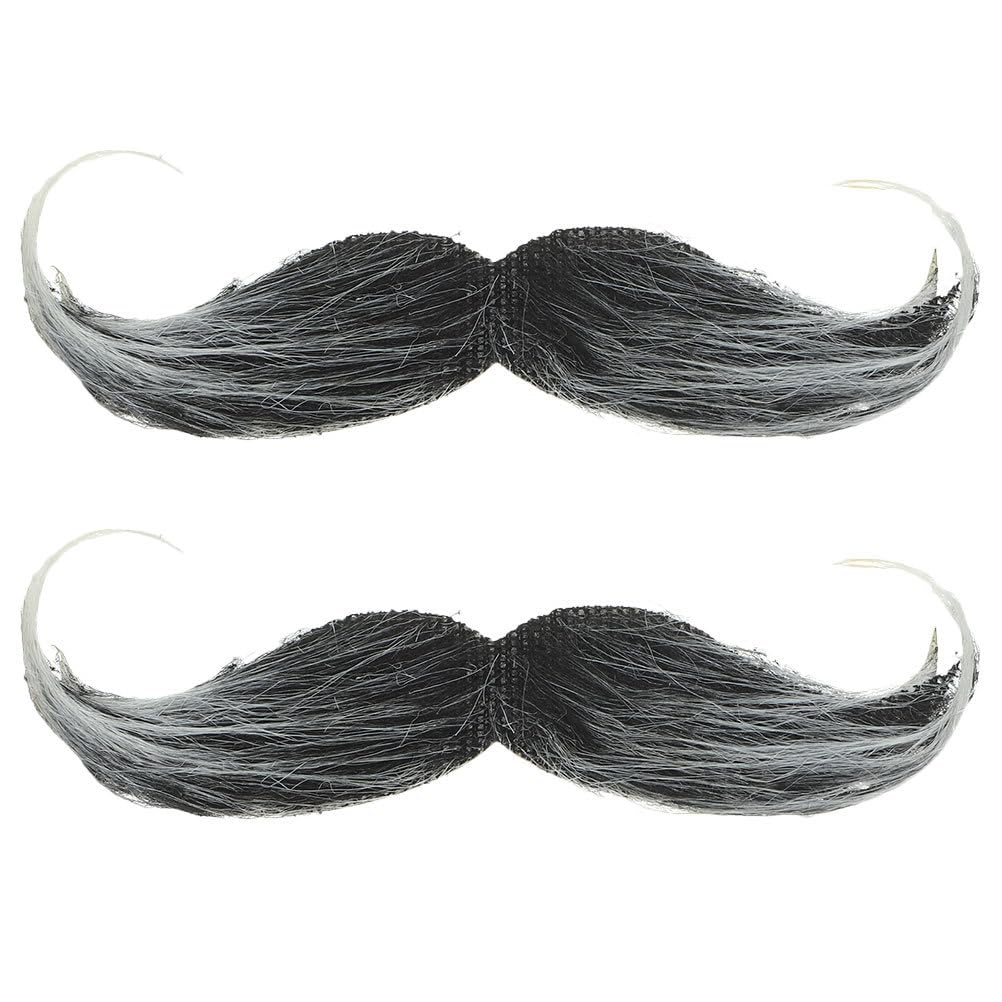 Holibanna Artificial Moustaches, Pack of 2, Artificial Beard, Handlebar Moustache, False Facial Hair, Halloween, Self-Adhesive, Novelty Moustache, Fiesta Party Accessories for Carnival