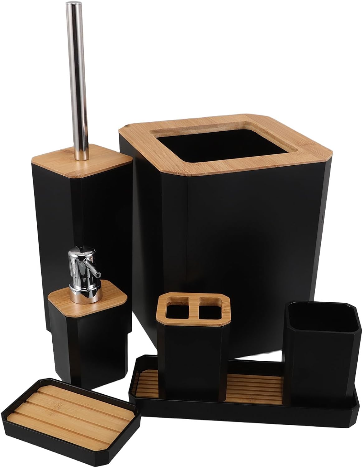 Kichvoe 1 Set Bathroom Set: Bamboo Bathroom Kit Includes Toothbrush Cup Liquid Soap Dispenser Soap Dish for Home Or Hotel Restrooms